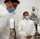 French President Macron visits the French drugmaker's vaccine unit Sanofi Pasteur plant near Lyon